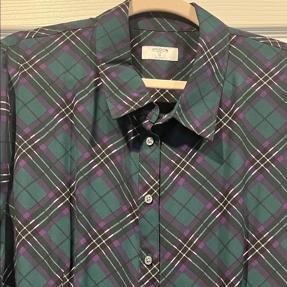 UNTUCKit Green Plaid Long Sleeve Dress With a Belt.Size 16 - Picture 2 of 16